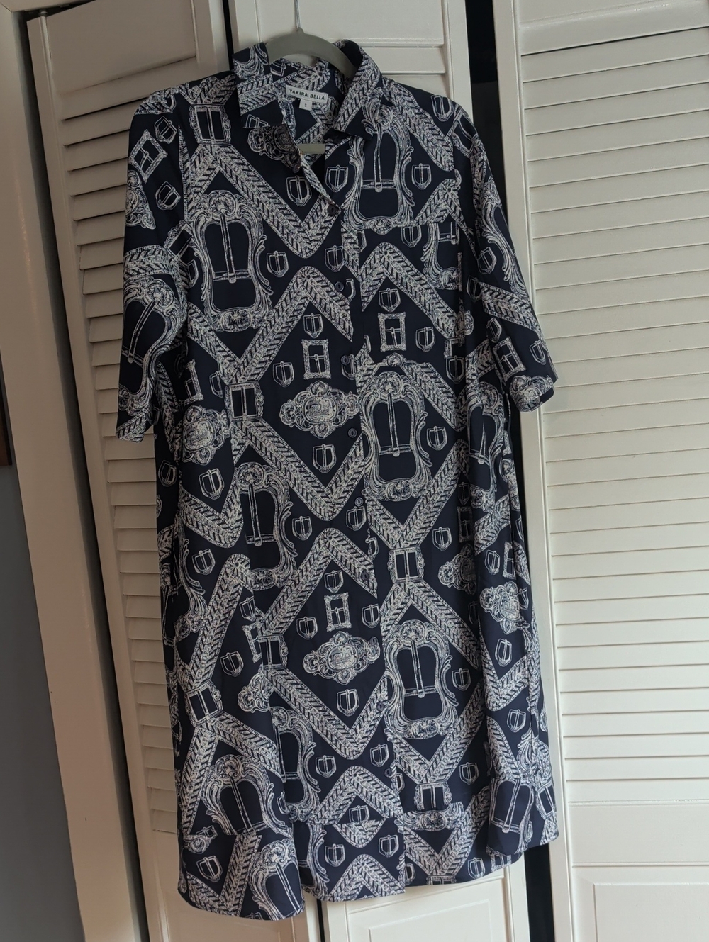 Yakira Bella Navy & White Printed Short-Sleeve Women's Dress